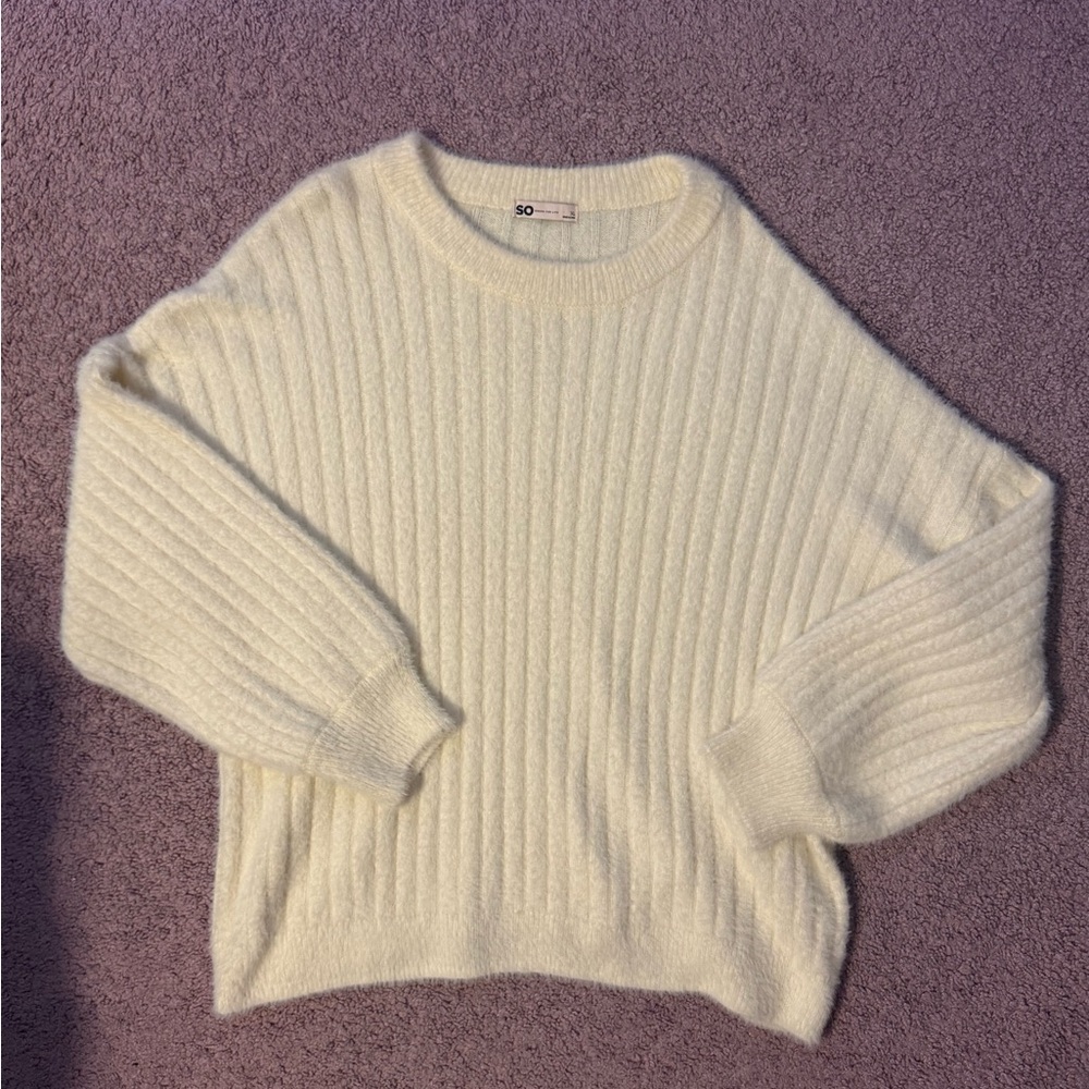 SO Women's Cream Ribbed Sweater